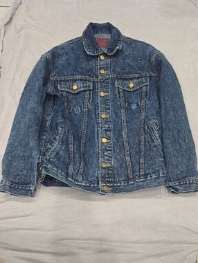 Denim Stud-Accent Jacket in Dark Blue